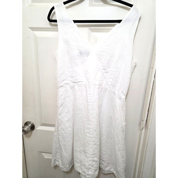 GAP Women's 12 White 100%Linen V-Neck Sleeveless Summer Midi Dress Empire Waist - Picture 3 of 12